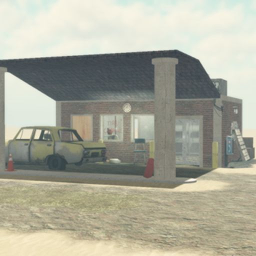 An old gas station in the desert cover